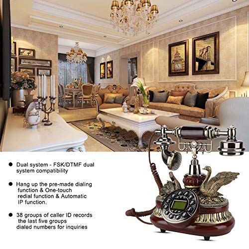 Mugast IDS-8675D Retro Wired Telephone,Corded Antique Vintage Style Desk Landline Phone with FSK/DTMF Dual System and Caller ID for Home Office Hotel Decoration