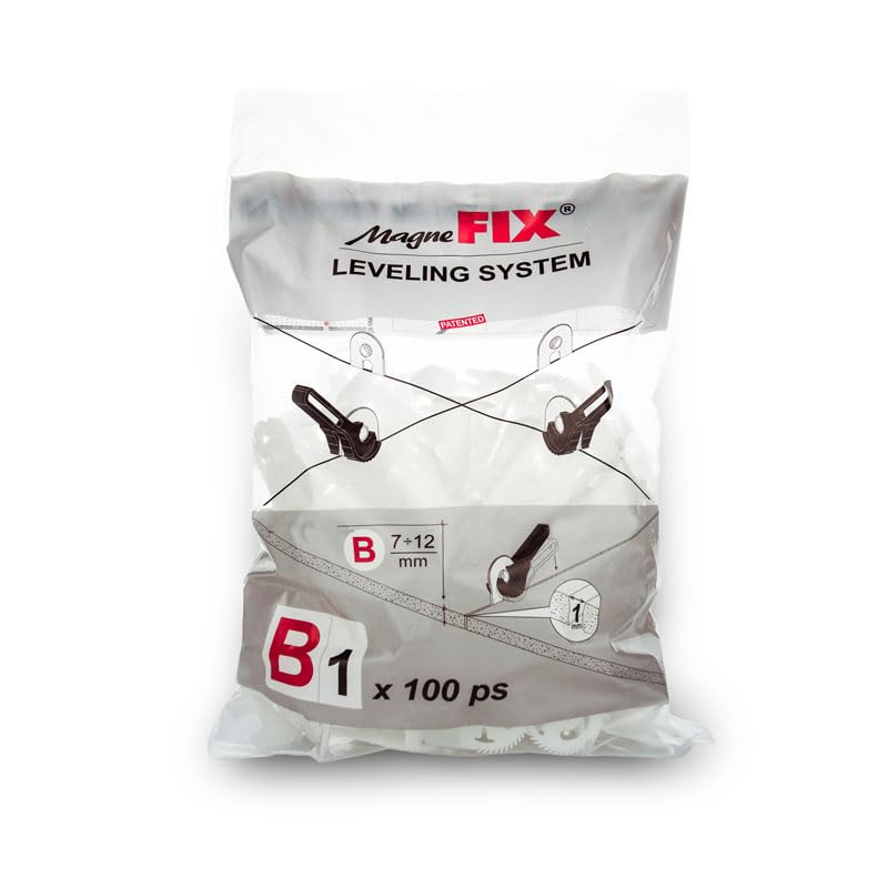 MagneFIX Tile Levelling Plates, Tool-Free System for Large Tile & Stone Alignment, B1 Model with 1mm Grout Line, for 7–12mm Tile Depth (Pack of 100)