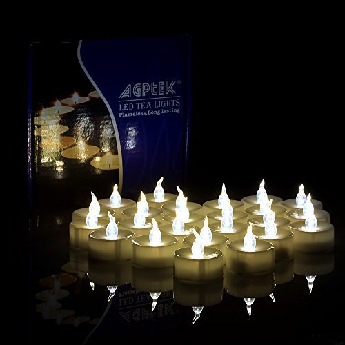 AGPTEK Battery Operated Tea Lights, Fameless Lot 24 Led Candles with Timer - Flickering Warm White