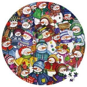 Snow Happy Round Puzzle 1000 Pieces - Winter Holiday Christmas Interlocking Puzzle
