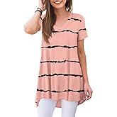 POPYOUNG Women's Long Tunic Tops to Wear with Leggings Summer Short Sleeve Loose Fit Dressy Shirts M-5XL