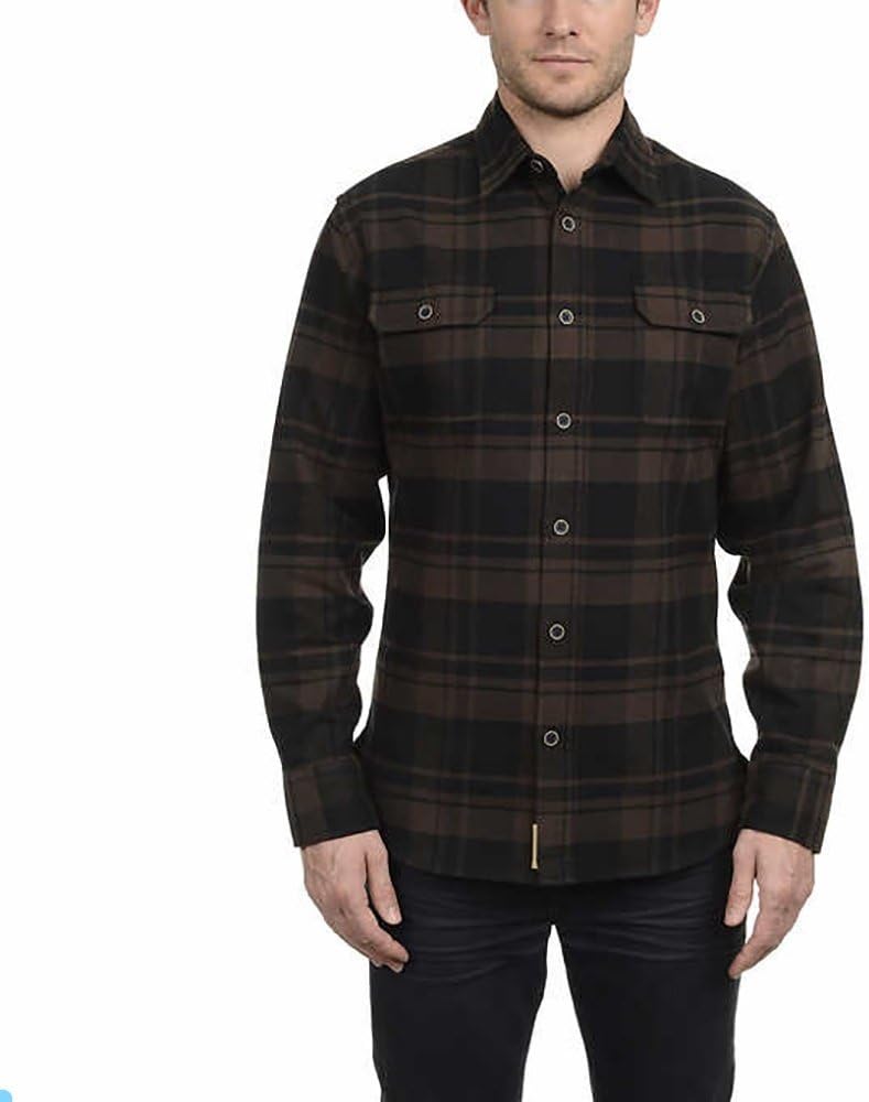 Jachs Men’s Brawny Flannel Shirt (LT, Brown/Black)