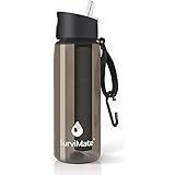 Survimate Filtered Water Bottle BPA Free with 4-Stage Intergrated Filter Straw for Camping, Hiking, Backpacking and Travel