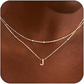 LEXODY Gold Initial Necklaces for Women, 14k Gold Plated Round Letter A-Z Pendant Necklace Trendy Capital Monogram Necklace Dainty Name Pendant Necklace for Women Jewelry Gifts