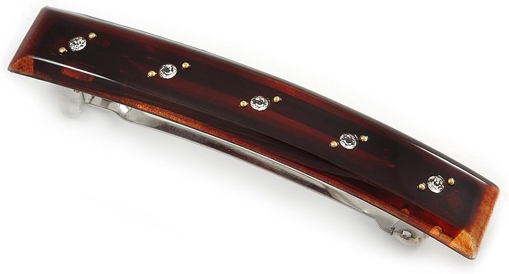 Medium Clear Crystal Acrylic Barrette Hair Clip Grip (Brown) - 75mm Across, white / ivory, brown