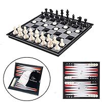 Travel Chess Set for Kids and Adults, 3 in 1 Magnetic Chess Board for 3D Chess Checkers Backgammon Game Set and Folding Chess Board with Storage Bag, Traditional Portable Toys,9.8" x 9.8"