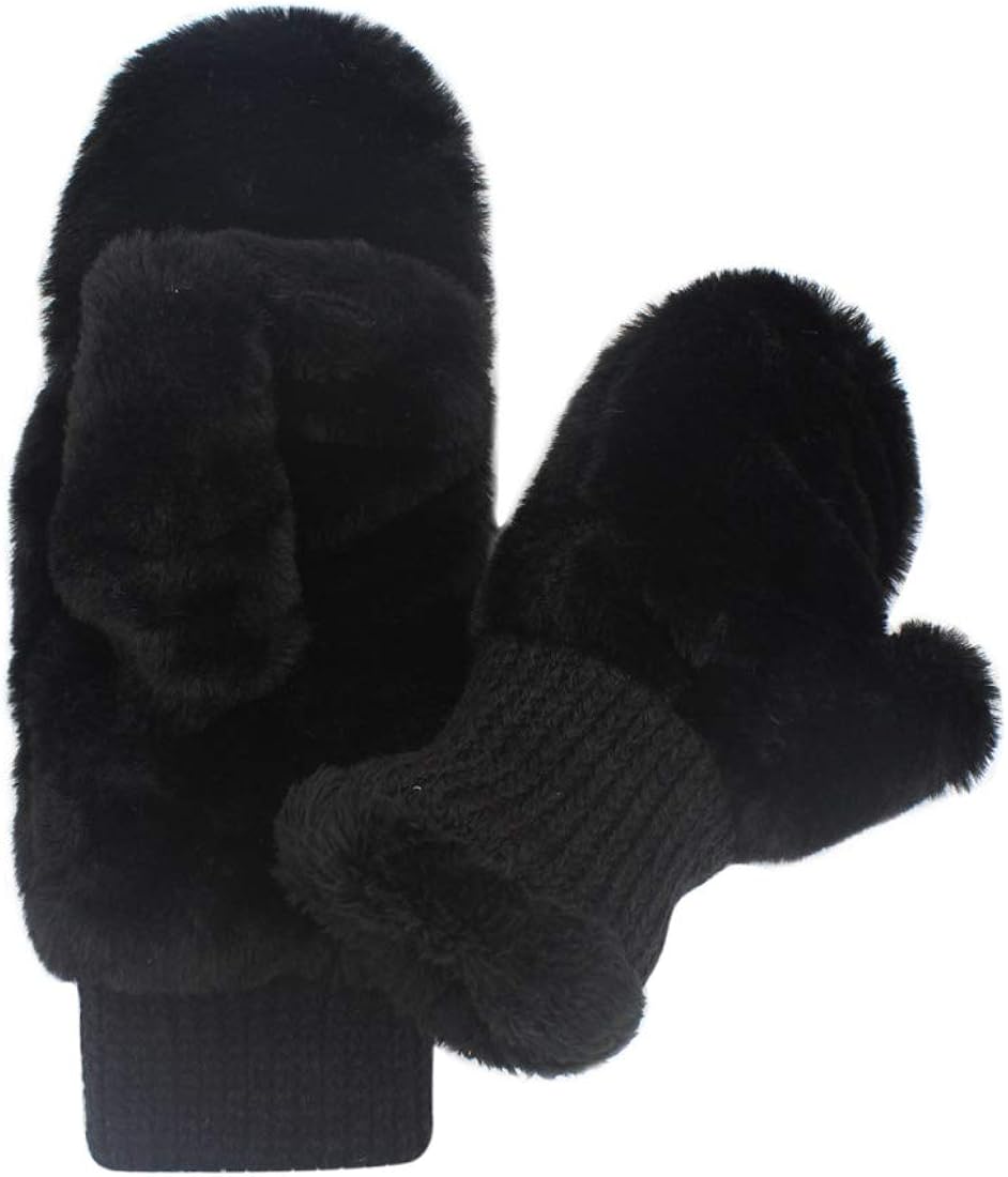 RARITYUS Women Fur Flip Cover Mittens Warm Soft Half Fingerless Winter Gloves for Teen Girls Outdoor Sports at  Women’s Clothing store