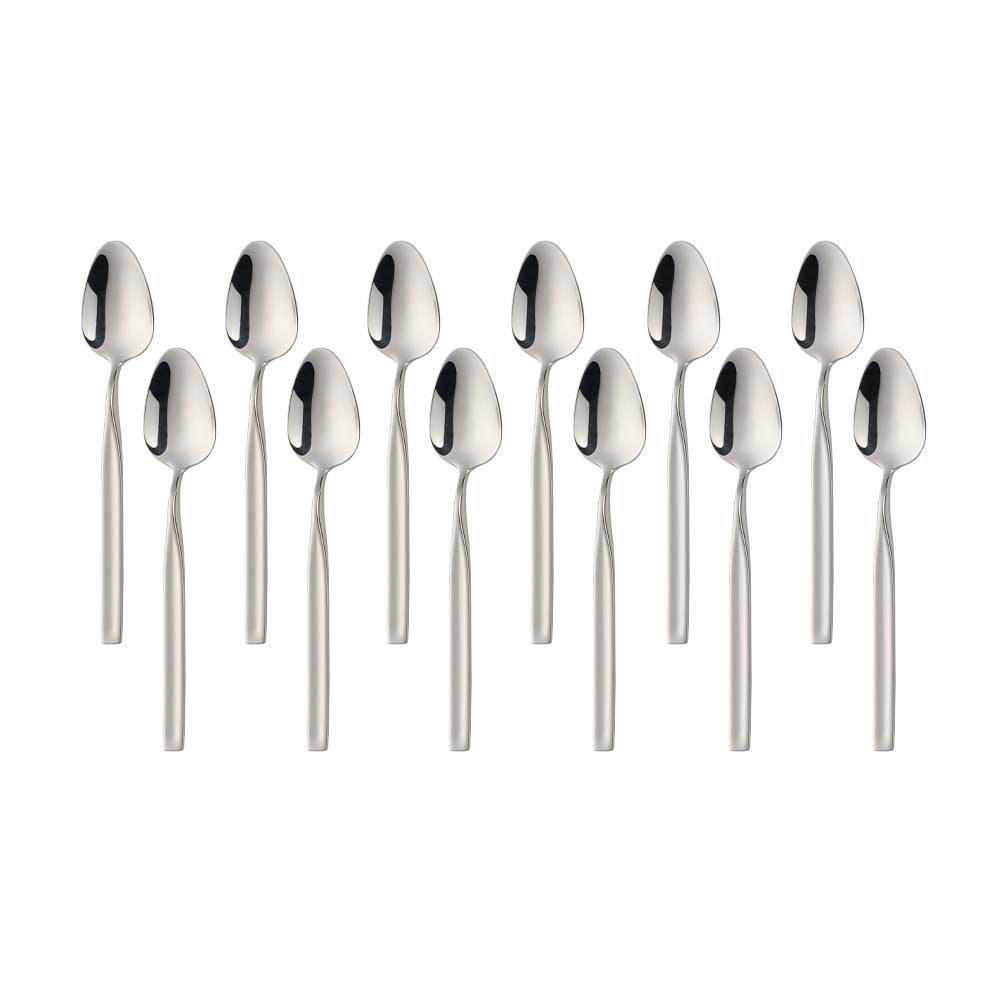 SUNSENGEUR 12-Piece 5.8 inches Heavy-Duty Stainless Steel Teaspoons, Mirror Polished Design with Square Convex Handle Spoon Set Use for Home, Kitchen, Restaurant£¨Silver)