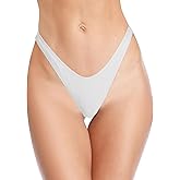 SHEKINI Women's Thong Bikini Bottom High Cut V Cheeky Brazilian Swimsuit Bottom