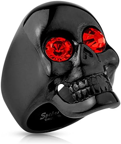 Blackama Cement Black Skull Red CZ Eyes Ring Solid Stainless Steel Skull Biker Men