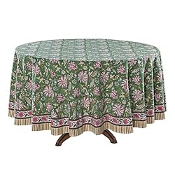 Ridhi Hunter Green 100% Cotton Round 120 Tablecloth