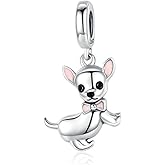 Cute Dog Original 925 Sterling Silver Beads Animal Charms for Pandora Bracelets Necklaces Women DIY Jewelry (Pink Bow Cute Animal Dog Charm)