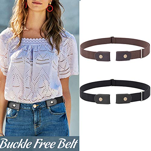 No Buckle Stretch Belt, Women Men Buckle-Free Invisible Elastic Belt for Jeans, Adjustable Casual Stretch Fancy Belt, Fashion Plus Size No Show Stretch Belt, Black+Coffee, Suit pants size 32”-51”