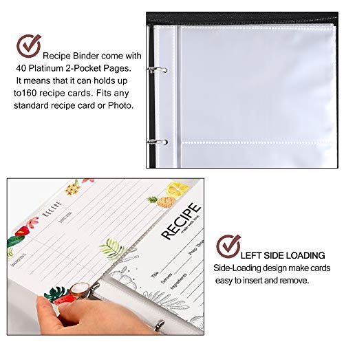 Recipe Book Binder, Recipe Organizer with 40 Plastic Page Protectors, Perfect for Recipe Cards