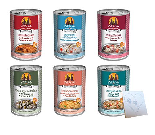 Weruva Grain-Free Canned Dog Food Variety Pack - 6 Total Flavors: Grandma’s Chicken Soup, Green Eggs & Chicken, Peking Ducken, Funky Chunky, Jammin’ Salmon, Marbella Paella. (6 Cans Total, 14oz Each)