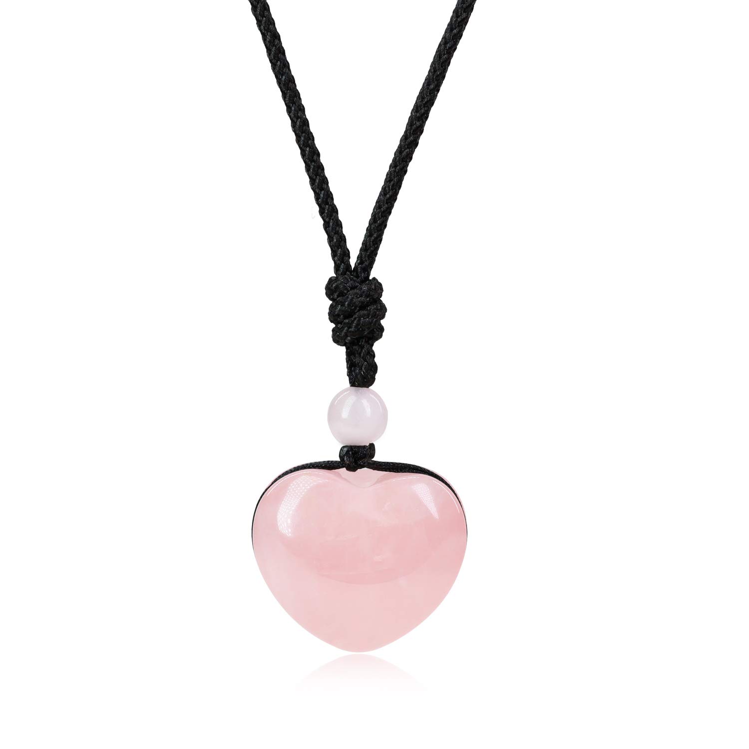 coai Crystal Rose Quartz Love Heart Pendant Necklace for Womens Girls
