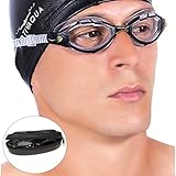 Clear Swimming Goggles + Exclusive Design Case by AqtivAqua ~ Best for Swim Workouts or Open Water Activities