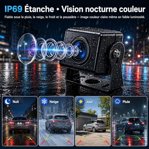 1080P Wired Backup Camera with 7 Inch HD Screen Night Vision Color Starlight 12V-24V Compact Camera Easy to Install for SUV Car Camper Truck Van IP69 Waterproof Cable 15m