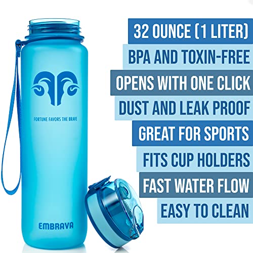 Embrava Best Sports Water Bottle 32oz Large Fast Flow, Flip Top