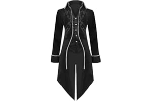 niyokki Halloween Mens Medieval Victorian Tailcoat Vampire Costumes, Vintage Gothic Frock Coat Velvet Tuxedo Steampunk Jacket