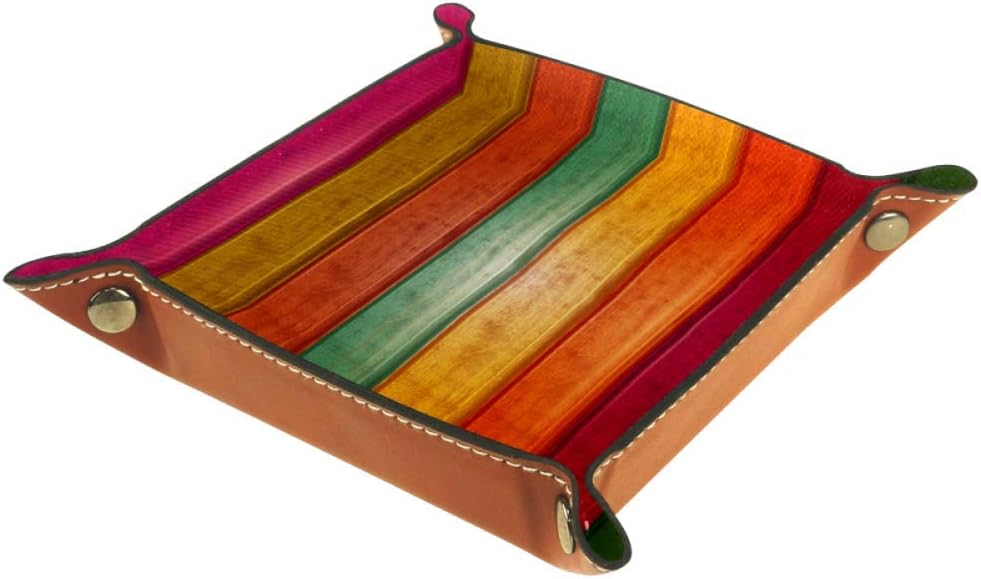 Mapotofux Women Girls Leather Square Dish Trinket Plate Jewelry Tray,Wood Colorful Texture Pattern,Mothers Day Birthday Gift