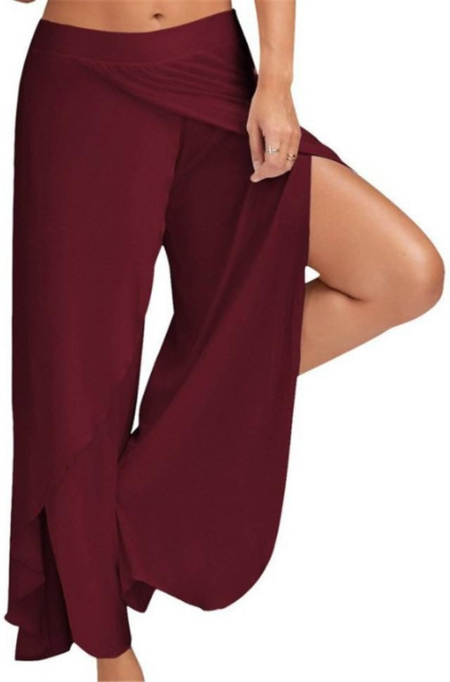 Tenxin Ladies Casual Soft Split Leg Wide Leg Pants Loose Long Stretch Summer Pants Skirt Harem Pants Yoga Pants
