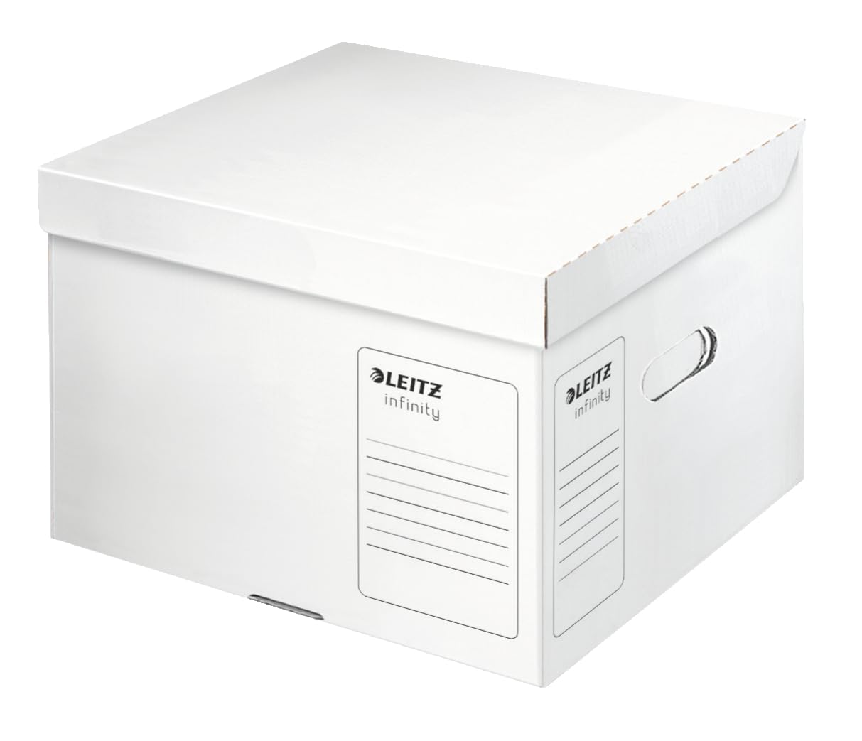 Leitz Infinity archive container, size M, box for A4 archive box 3 x 100mm/2 x 150mm, transport box with lid on top, foldable cardboard packaging, 100% acid-free corrugated board, white, 1 piece, 61030000