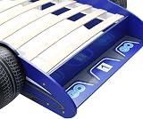 vidaXL Children's Race Car Bed Frame - Blue, 90x200 cm, Safety Rails view 3