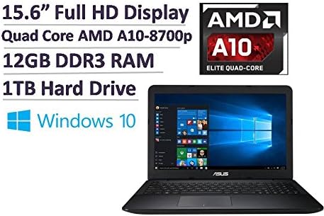 2017 Newest Asus 15.6" Premium Full HD Laptop - AMD Quad-Core A10-8700P Up to 3.2GHz, 12GB RAM, 1TB HDD, AMD Radeon R6 graphics, DVDRW, 802.11ac, Bluetooth, Webcam, HDMI, USB 3.0, Win 10 -Blue/Black