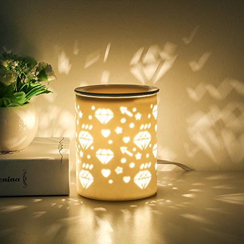 COOSA Ceramic Diamond Pattern Oil Warmer Electric Incense Burner Wax Tart Burner Fragrance Warmer Night Light Aroma Decorative Lamp for Home Office Bedroom Living Room Gifts & Decor - Thumbnail 2
