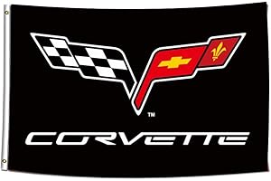 ENMOON Flag For Corvette Racing (3x5ft, Vivid Color, 150D Poly) HD Printing Two Brass Grommets for Garage (3x5ft) (Black1)