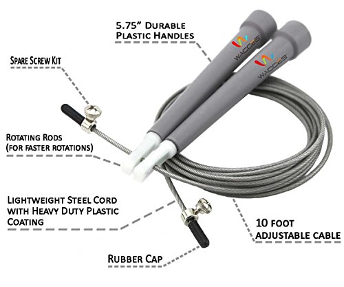 Wacces Premium Quality Adjustable Double Unders High Speed Jump Rope for Boxing, Martial Arts and Fitness (Gray)