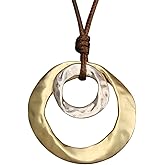 GelConnie Wooden Necklaces for Women Gold Leather Necklace Long Boho Layered Necklace Silver Hippie Choker Necklace Bohemian Jewelry for Women