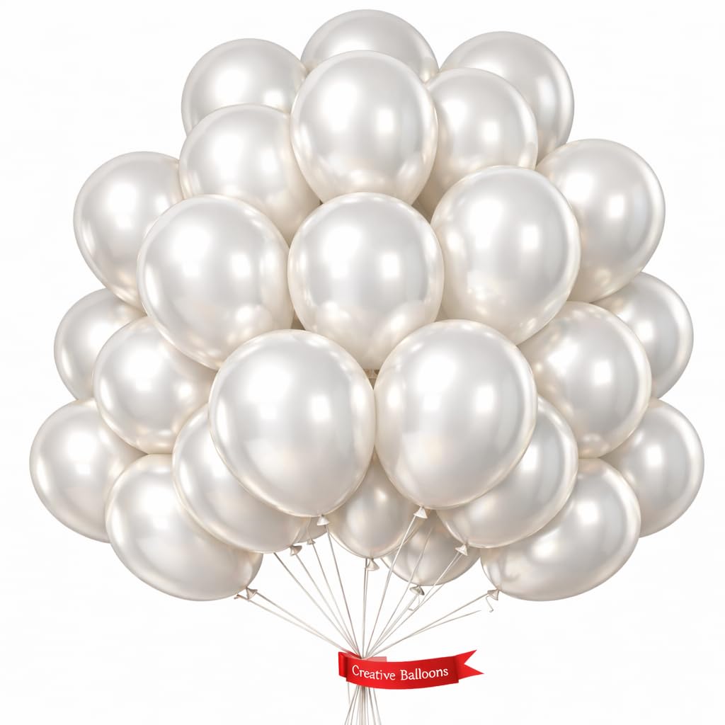 12 Inch Latex Balloon Metallic Pearl Off White Colour Pack of 25 For Valentine Day Decorations Wedding Anniversary Baby Shower Birthday Supplies Romantic Party Balloons.