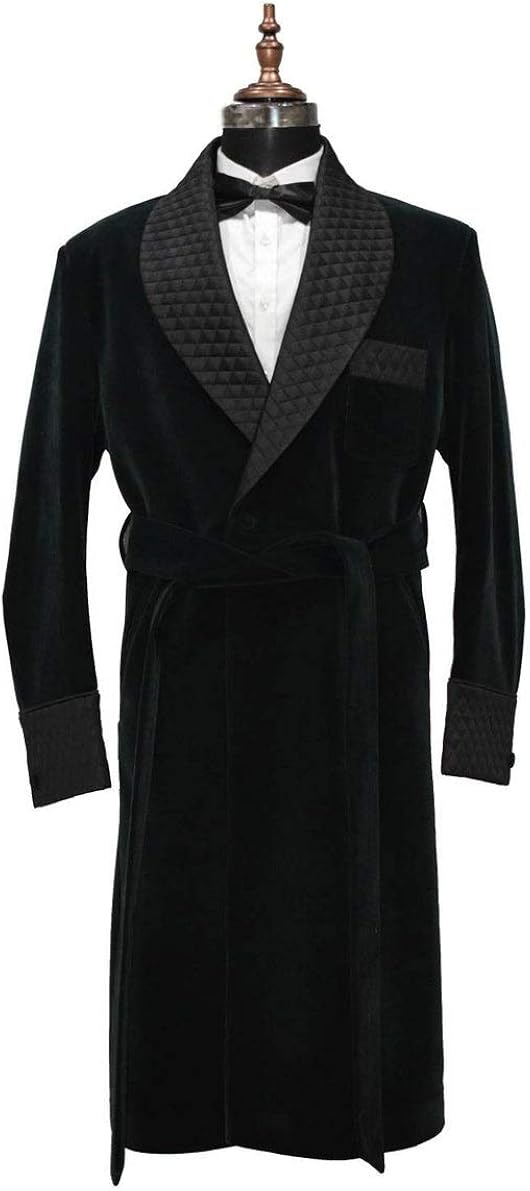 Pinkcityart Long Smoking Jacket Robes for Mens Quilted Jacket Host Wear Green Velvet Smoking 