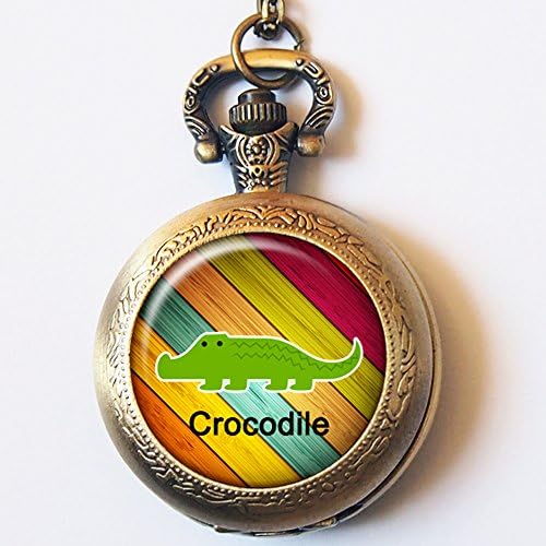 Vintage Tick-Tock Crocodile Pocket Watch Casestars Hand Craft Peter Pan in Neverland Quartz Pocket Watch