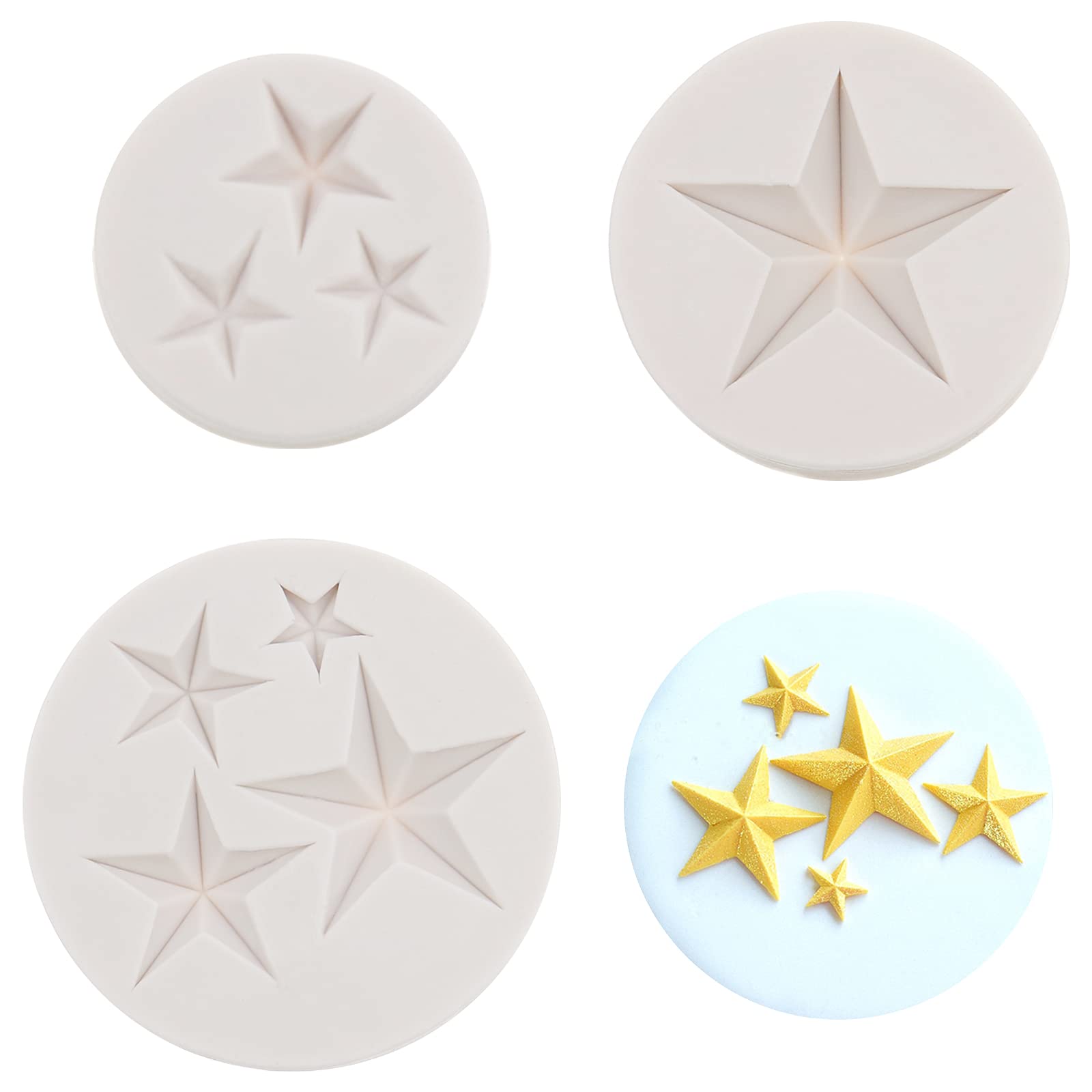 3 Pcs Star Silicone Fondant Mold Chocolate Mould Five-Pointed Star for Bakeware Cake Decorating, Chocolate Mould Icing, Candy Mold, Polymer Clay, Crafting Projects