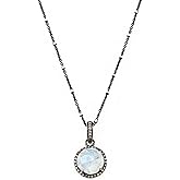 Genuine Rainbow Moonstone Diamond Gemstone Round Pendant Necklace- June Birthstone Birthday-Genuine Diamond Jewelry Gift Idea-Anniversary- Graduation