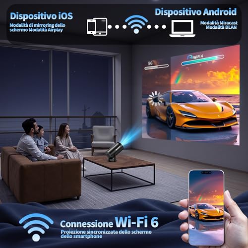 1080P FHD Projector [2026 Upgraded] Mini Portable Projector 4K with WiFi 6 BT 5.2 Video Projector Supports 270° Rotary Projector Car Keystone TV Stick/USB/HDMI/PC with HDMI Cable & Mouse, Black