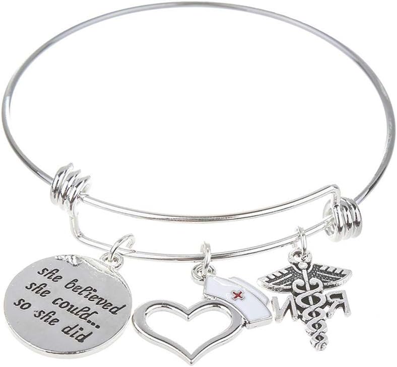 Flybloom Creative Alloy Medical Nurse Hat Stethoscope Bracelet