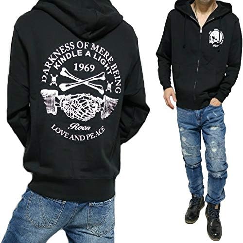 Amazon Roen ロエン メンズ 服 ジップ パーカー フーディー 芸能人 カール ドクロ スカル ブラック Roa 510 トレーナー パーカー 通販