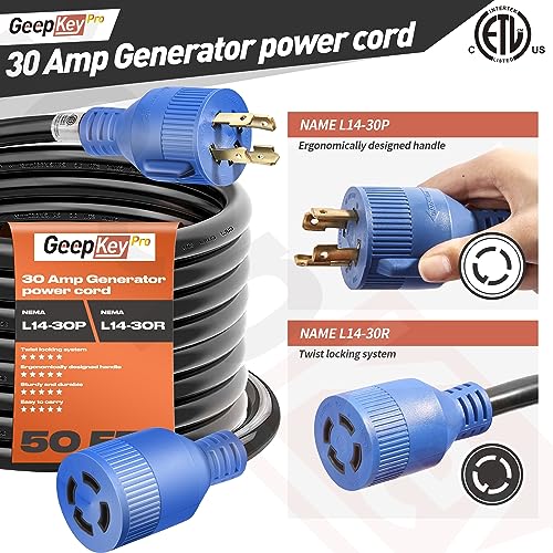 30 Amp Generator Cord and Power Inlet Box [PreDrilled], 15FT Generator