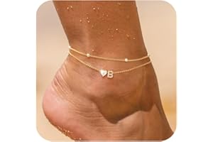 NECOCY Love Heart Initial Gold Anklets for Women Dainty 14k Gold Plated CZ Anklet Trendy Waterproof Fashion Jewelry Gifts for Women