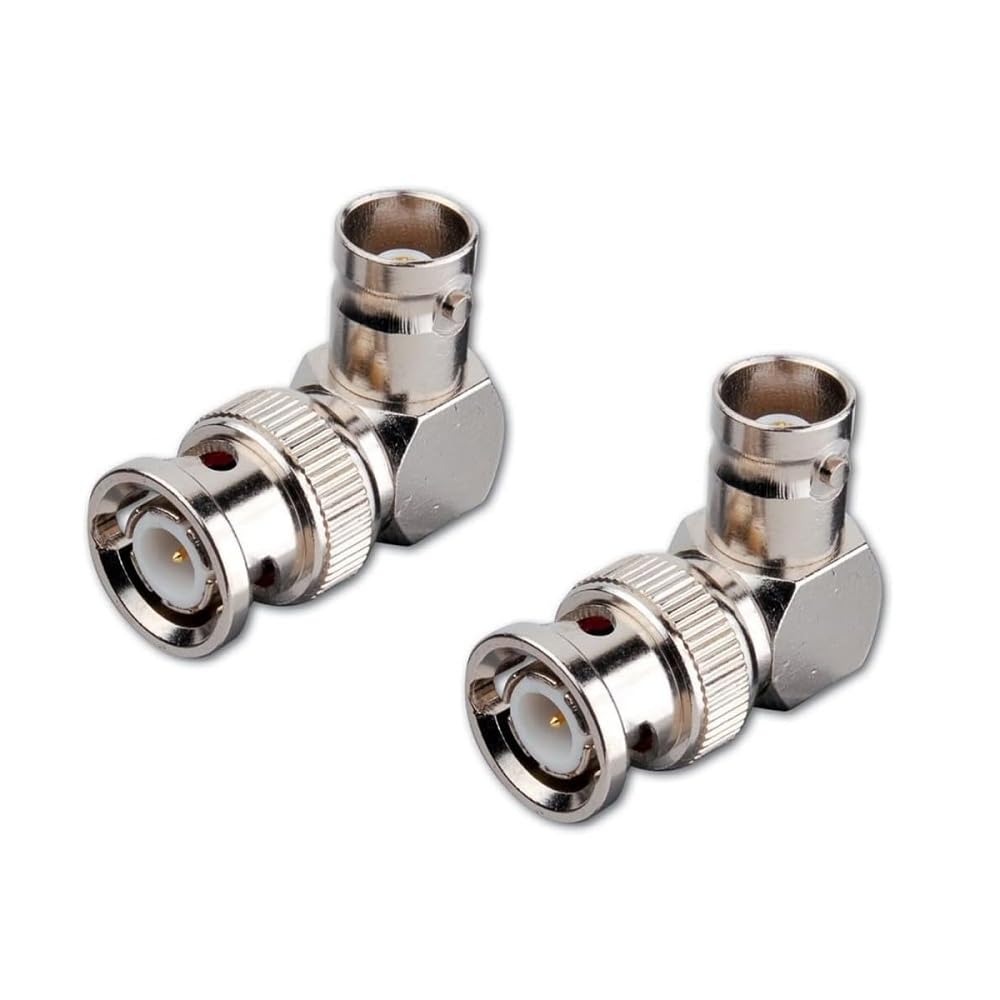 Mugetech 2 Pack BNC Adapter Connector,BNC Male to Female 90° Right Angle Adapter Coupler for CCTV Surveillance Camera