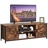 FIONESO Farmhouse TV Stand for up to 60 Inch TV, Entertainment Center with 2 Cabinets & Shelf, TV Stand with Metal Frame & Ca