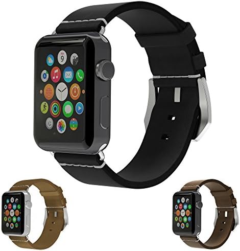 42 mm Leather Apple Watch Band in Black - New Invitian Apple Watch Leather Band - Black Strap
