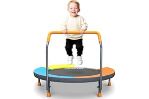 JOY SPOT! 3FT Toddler Trampoline for Kids Ages 1-6, 36" Foldable Mini Trampoline with Adjustable Handle, Indoor/Outdoor Rebounder, Colorful Jumping Mat, Quiet Elastic Band, Safety No-Gap, Max Load 100 LBS