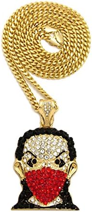ICED OUT RED GOON MASK MAN PENDANT & 24" BOX/CUBAN/ROPE CHAIN NECKLACE - GAP17G (Cuban Chain)