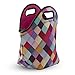 Tabkoe Insulated Neoprene Lunch Bag Set with Tote, Bottle Sleeve, 2 Can Insulators & Adjustable Crossbody Shoulder Strap | Washable, Reusable, Stretchy, Extra Large Travel Lunch box (Diamond Colorful)