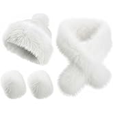 Chicingyou 3 Pcs Faux Fox Fur Scarf Set for Women Soft Fluffy Mongolian Hat, Fur Cuff Arm Warmers Winter Accessories Gift Set